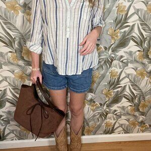 Lucky Navy and White Striped Button Up Blouse - Large